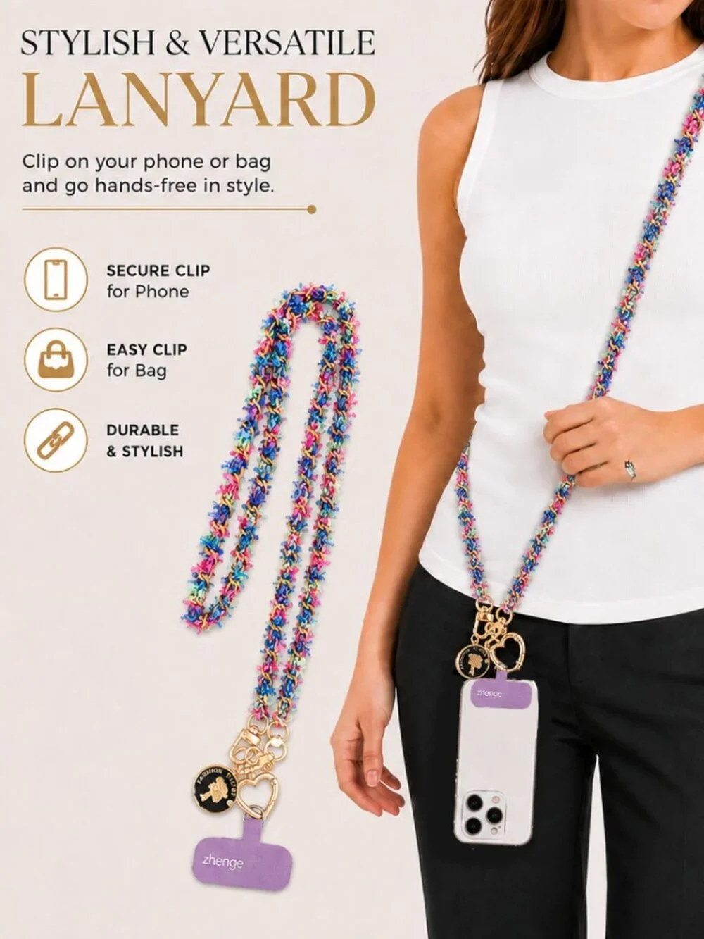 fashion Phone Crossbody Lanyard with Tether Patch